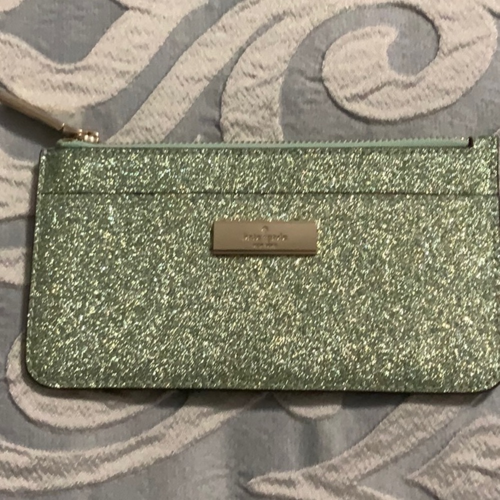Kate Spade NWT Mini Tote Green Gold Glitter Bag, Wallet, Card Case Retail$580 - Picture 14 of 14